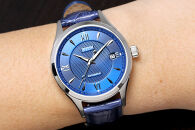 JIOS SEIRAN 日本製 自動巻き腕時計 メンズ 男性用 革ベルト ブランド ドレスウォッチ ジオス ブルー文字盤 × シルバー針 クロコ型押しベルト（青）