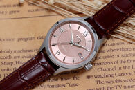 JIOS SEIRAN 日本製 自動巻き腕時計 メンズ 男性用 革ベルト ブランド ドレスウォッチ ジオス ビワマスサーモン × シルバー針 クロコ型押しベルト（ブラウン）