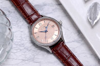 JIOS SEIRAN 日本製 自動巻き腕時計 メンズ 男性用 革ベルト ブランド ドレスウォッチ ジオス ビワマスサーモン × 青針 クロコ型押しベルト（ブラウン）