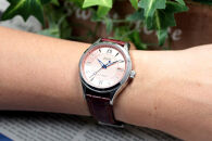 JIOS SEIRAN 日本製 自動巻き腕時計 メンズ 男性用 革ベルト ブランド ドレスウォッチ ジオス ビワマスサーモン × 青針 クロコ型押しベルト（ブラウン）