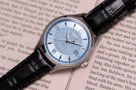 JIOS SEIRAN 日本製 自動巻き腕時計 メンズ 男性用 革ベルト ブランド ドレスウォッチ ジオス びわ湖ブルー × シルバー針 クロコ型押しベルト（ブラック）