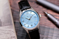 JIOS SEIRAN 日本製 自動巻き腕時計 メンズ 男性用 革ベルト ブランド ドレスウォッチ ジオス びわ湖ブルー × シルバー針 クロコ型押しベルト（ブラック）