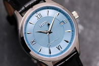 JIOS SEIRAN 日本製 自動巻き腕時計 メンズ 男性用 革ベルト ブランド ドレスウォッチ ジオス びわ湖ブルー × シルバー針 クロコ型押しベルト（ブラック）