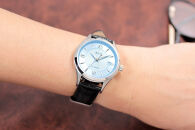 JIOS SEIRAN 日本製 自動巻き腕時計 メンズ 男性用 革ベルト ブランド ドレスウォッチ ジオス びわ湖ブルー × シルバー針 クロコ型押しベルト（ブラック）