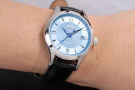 JIOS SEIRAN 日本製 自動巻き腕時計 メンズ 男性用 革ベルト ブランド ドレスウォッチ ジオス びわ湖ブルー × 青針 クロコ型押しベルト（ブラック）