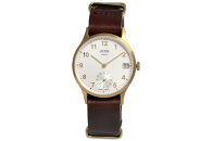 JIOS OMI 日本製 クラシックスタイル クオーツ腕時計 メンズ レディース ウォッチ ユニセックス 男女兼用 Made in Shiga スモールセコンド ゴールド×ベージュ 栃木レザー NATOベルト （ブラウン）