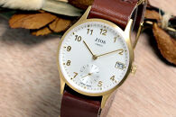 JIOS OMI 日本製 クラシックスタイル クオーツ腕時計 メンズ レディース ウォッチ ユニセックス 男女兼用 Made in Shiga スモールセコンド ゴールド×ベージュ 栃木レザー NATOベルト （ブラウン）