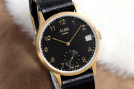 JIOS OMI 日本製 クラシックスタイル クオーツ腕時計 メンズ レディース ウォッチ ユニセックス 男女兼用 Made in Shiga スモールセコンド ゴールド×ブラック 栃木レザー NATOベルト （ブラック）