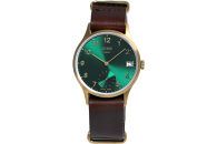 JIOS OMI 日本製 クラシックスタイル クオーツ腕時計 メンズ レディース ウォッチ ユニセックス 男女兼用 Made in Shiga スモールセコンド ゴールド×グリーン 栃木レザー NATOベルト （ブラウン）