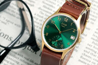 JIOS OMI 日本製 クラシックスタイル クオーツ腕時計 メンズ レディース ウォッチ ユニセックス 男女兼用 Made in Shiga スモールセコンド ゴールド×グリーン 栃木レザー NATOベルト （ブラウン）