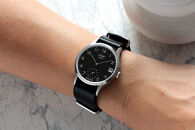 JIOS OMI 日本製 クラシックスタイル クオーツ腕時計 メンズ レディース ウォッチ ユニセックス 男女兼用 Made in Shiga スモールセコンド シルバー×ブラック 栃木レザー NATOベルト （ブラック）