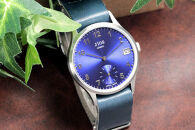 JIOS OMI 日本製 クラシックスタイル クオーツ腕時計 メンズ レディース ウォッチ ユニセックス 男女兼用 Made in Shiga スモールセコンド シルバー×ブルー 栃木レザー NATOベルト （ブルーネイビー）