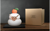 ガラスの鏡餅(黒台付き）サンドブラスト加工＜Lサイズ＞【鏡餅 サンドブラスト加工 ガラス お正月 鏡餅約13cm×約10cm 黒台15cm×12cm ハンドメイド 職人手作り 工芸品 伝統工房で作成 老舗ガラス工房 神奈川県 小田原市 】