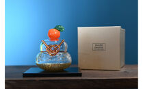 ガラスの鏡餅(黒台付き）銀箔使用＜Lサイズ＞【鏡餅 吹きガラス工房 ガラス お正月 鏡餅約13cm×約10cm 黒台15cm×12cm ハンドメイド 職人手作り 工芸品 伝統工房で作成 老舗ガラス工房 神奈川県 小田原市 】