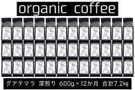 【定期便】AND THE SOIL.オリジナル焙煎オーガニックコーヒー豆GUA深煎り7200g　600g×12 か月【福岡高砂】