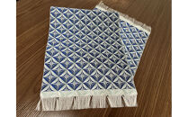 博多織テーブルランナー　切子柄（青）100cm×31cm