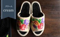 シュニール(シェニール)三つ花　健康スリッパ　1足【クリーム】