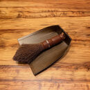 国産棕櫚手箒レザー ブラウン 柿渋はりみ塵取り（穴あき）セット ［FM16］