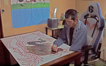 絆（きずな）｜三宅剛 ペン画アート　【原画／親子の象・優しさと生命のつながり】