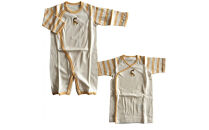 オーガニックコットンベビーウェア2点セット(動物刺しゅう付き・キリン)