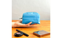 【水色】ナイロン化粧ポーチ　内ポケット付き