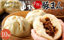 【2月配送】岡山の山珍（さんちん） 豚まん 10個入 行列のできる岡山の人気手作り豚まん【配達不可：北海道・沖縄・離島】
