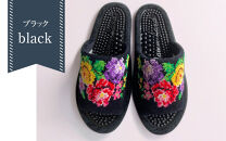 シュニール(シェニール)三つ花　健康スリッパ　1足【ブラック】