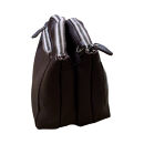 革・ダブルポシェット ラージ［チョコ］