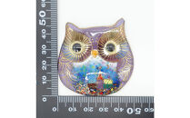 金彩無線七宝焼の大きなふくろうブローチ