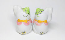 九谷焼　ペア招き猫　クローバー