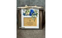 ブリザードフラワーのフォトフレーム（木製スタンドタイプ)【ブルー】