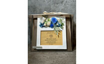 ブリザードフラワーのフォトフレーム（木製スタンドタイプ)【ブルー】