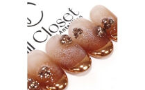 ネイルチップ　ショート【飴色の華】XSサイズ　Antellijan大宮ネイルサロンのハンドメイド　S1-XS