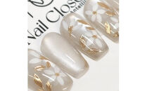 ネイルチップ　ロング【金木淡花】Mサイズ　Antellijan大宮ネイルサロンのハンドメイド　L5-M