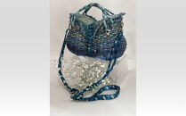 【ハンドメイド】青柚子バタフライ　柚子色　籐かごバッグ　カラーラタンバスケット　おしゃれバッグ　デザインバッグ　ショルダーバッグ