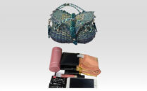 【ハンドメイド】青柚子バタフライ　柚子色　籐かごバッグ　カラーラタンバスケット　おしゃれバッグ　デザインバッグ　ショルダーバッグ