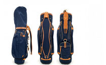 ハンドメイド高密度ツイルナイロンキャディバッグ≪ネイビー×ライトブラウン≫　