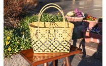 三朝町のラーメン屋「大八」のPPバンド手作りかごバック（手作りストラップ付）ベージュ