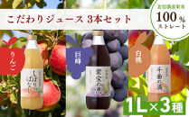 信州寿果樹園&nbsp;こだわりジュース&nbsp;3本セット&nbsp;(りんご・巨峰・白桃)&nbsp;1L×各1本