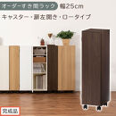 【完成品でお届け】オーダーすき間ラック〔幅25cm・キャスター・扉左開き・ロータイプ〕（ウォールナット）すき間ラック&nbsp;収納棚&nbsp;約&nbsp;奥行32&nbsp;高さ96&nbsp;扉付き&nbsp;キャスター付き&nbsp;スリム&nbsp;ロータイプ&nbsp;AKANBE400108-25L-WAL