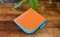 屋久鹿レザーの島財布&nbsp;キャメル×ターコイズ