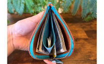 屋久鹿レザーの島財布&nbsp;キャメル×ターコイズ