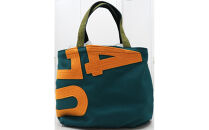 【競走馬調教用ゼッケン使用：ゼッケンバッグ】　舟形トート【1-緑色ゼッケン×橙文字】