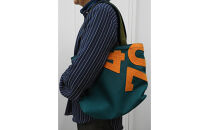 【競走馬調教用ゼッケン使用：ゼッケンバッグ】　舟形トート【1-緑色ゼッケン×橙文字】