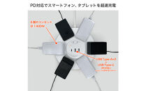丸形ＵＳＢタップ６個口ＰＤ２０Ｗ　WLS-R6322BUC(W)