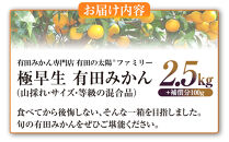 有田みかん専門店&nbsp;有田の太陽®ファミリー&nbsp;極早生&nbsp;有田みかん&nbsp;2.5kg＋補償分100g&nbsp;山採れ・サイズ・等級&nbsp;混合