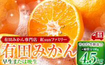 有田みかん専門店&nbsp;紅sunファミリー&nbsp;早生または晩生&nbsp;有田みかん&nbsp;4.5kg＋補償分100g&nbsp;山採れ・サイズ・等級&nbsp;混合