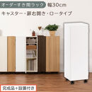 【完成品＋設置付き】オーダーすき間ラック〔幅30cm・キャスター・扉右開き・ロータイプ〕（ホワイト）すき間ラック&nbsp;収納棚&nbsp;約&nbsp;奥行32&nbsp;高さ96&nbsp;扉付き&nbsp;キャスター付き&nbsp;スリム&nbsp;ロータイプ&nbsp;本棚&nbsp;AKONBE400109-30R-WH