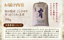 【令和7年産】富山県産こしひかり　育（はぐくみ）玄米３０kg《南砺の逸品》