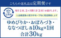 【3か月定期便】 ゆめぴりか10kg おぼろづき10kg ななつぼし10kg　各10kg ×3回 雪蔵工房 3品種味わい 【令和6年産】